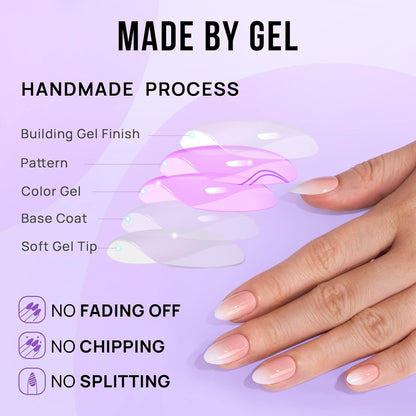 Long Press French Tips Nails Coffin Artificial Nails, Pink Nails, Shiny Nails for Ladies, 24 Pieces/Set